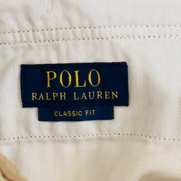 Polo Ralph Lauren Shorts Drill Khaki Tan Classic Fit Cargo Blue Label Size 35 - Picture 8 of 9